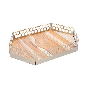 BANDEJA DE AÇO INOX COM FUNDO TECA COLMÉIA CHAMPANHE 40CM X 26CM X 7CM - WOLFF CRAFT