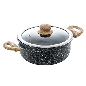 CAÇAROLA DE INDUÇÃO EM ALUMÍNIO COM REVESTIMENTO CERÂMICO E TAMPA DE VIDRO GRANILITE PRETA 24CM -