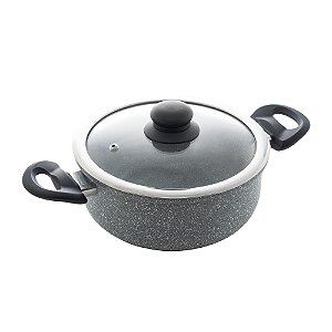 CAÇAROLA DE INDUÇÃO EM ALUMÍNIO COM REVESTIMENTO CERÂMICO E TAMPA DE VIDRO GRANILITE CINZA 20CM -