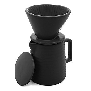 BULE DE CERÂMICA COM SUPORTE PARA FILTRO E TAMPA PRETA 600ML - WOLFF