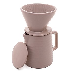 BULE DE CERÂMICA COM SUPORTE PARA FILTRO E TAMPA CINZA 600ML - WOLFF