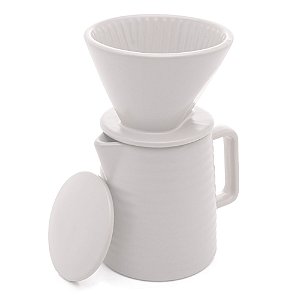 BULE DE CERÂMICA COM SUPORTE PARA FILTRO E TAMPA BRANCA 600ML - WOLFF