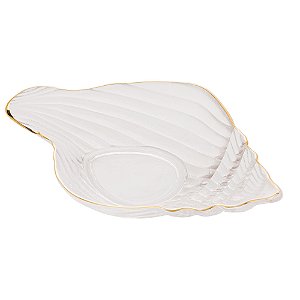 BOWL DE VIDRO CONCHA COM FILETE TROMPETE DOURADO 20CM X 12CM - WOLFF