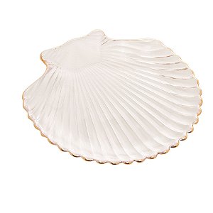 BOWL DE VIDRO CONCHA COM FILETE LEQUE DOURADO 14CM X 13,5CM - WOLFF