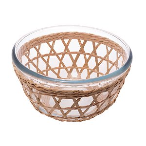 BOWL DE VIDRO BOROSSILICATO E FIBRA NATURAL 24CM X 24CM X 13,5CM - WOLFF