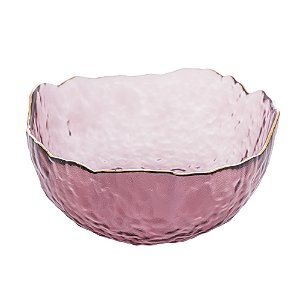 BOWL DE CRISTAL MARTELADO COM BORDA DOURADA TAJ ROSA 16,5CM X 8CM - WOLFF