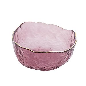 BOWL DE CRISTAL MARTELADO COM BORDA DOURADA TAJ ROSA 13CM X 6,5CM - WOLFF