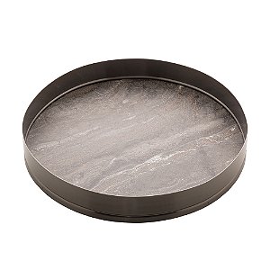 BANDEJA REDONDA ESCOVADA COM FUNDO EM MADEIRA COSMOS MATT BLACK 30CM - WOLFF