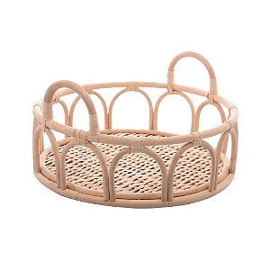 BANDEJA REDONDA DE RATTAN COM ALÇA NATURE 30CM X 30CM X 10CM - WOLFF