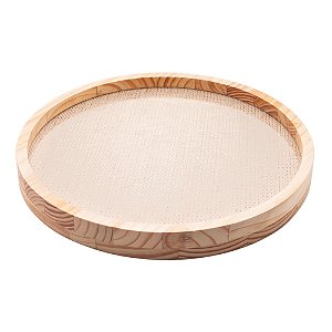 BANDEJA REDONDA DE MADEIRA COM SISAL PINUS 40CM - WOODART