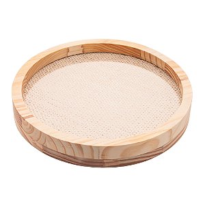 BANDEJA REDONDA DE MADEIRA COM SISAL PINUS 28CM - WOODART