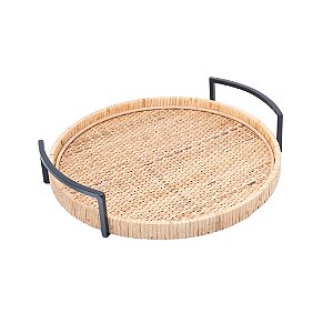 BANDEJA REDONDA DE FIBRA NATURAL COM ALÇA BALI 37CM X 35CM X 7,5CM - WOLFF