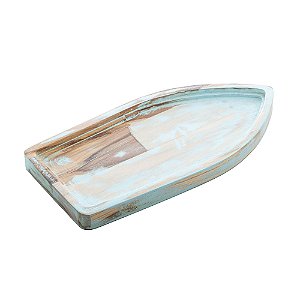 BANDEJA DE MADEIRA TECA BARCO NORONHA AZUL 30CM X 15CM X 2CM - WOLFF CRAFT