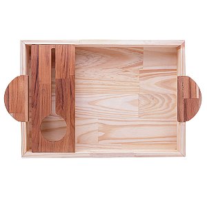 BANDEJA DE MADEIRA PARA VINHO E TAÇAS TECA E PINUS - WOODART