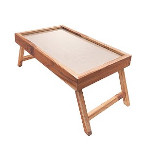 BANDEJA DE MADEIRA PARA SERVIR CAFÉ COM SISAL TECA 50CM X 31CM X 23CM - WOLFF CRAFT