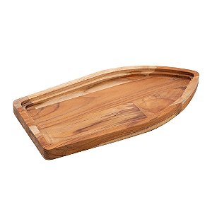 BANDEJA DE MADEIRA EM FORMATO DE BARCO TECA 30CM X 15CM X 2CM - WOLFF CRAFT
