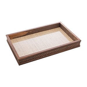 BANDEJA DE MADEIRA COM SISAL TRANÇADO NATURAL 37,5CM X 23,5CM X 4CM - WOODART