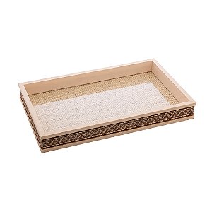 BANDEJA DE MADEIRA COM SISAL TRANÇADO BEGE 37,5CM X 23,5CM X 4CM - WOODART