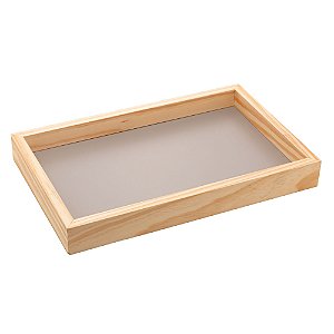 BANDEJA DE MADEIRA COM FUNDO LAQUEADO PINUS CINZA 38 CM X 24 CM X 4,5CM - WOODART