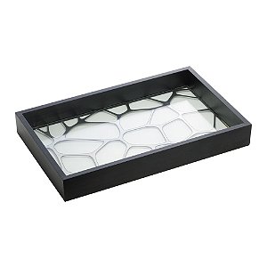 BANDEJA DE MADEIRA COM FUNDO DE VIDRO MAHAL PINUS PRETA 37CM X 23CM X 4,5CM - WOODART