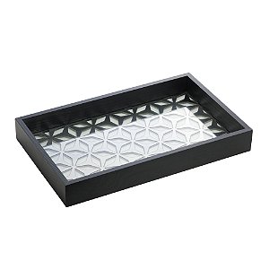 BANDEJA DE MADEIRA COM FUNDO DE VIDRO GARDEN PINUS PRETA 37CM X 23CM X 4,5CM - WOODART