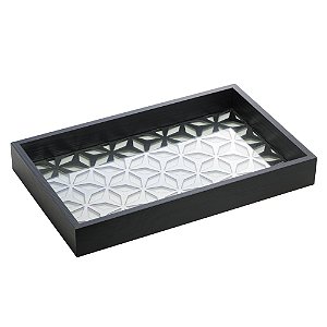 BANDEJA DE MADEIRA COM FUNDO DE VIDRO GARDEN PINUS  PRETA 47CM X 32CM X 4,5CM - WOODART