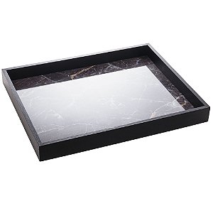 BANDEJA DE MADEIRA COM ESTAMPA MÁRMORE PRETO 43,5CM X 334,5CM X 4,5CM - WOODART