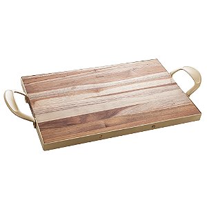 BANDEJA DE MADEIRA COM ALÇA TECA DOURADA 49CM X 24CM X 5,5CM - WOLFF CRAFT