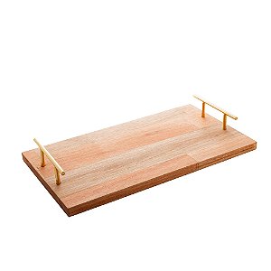 BANDEJA DE MADEIRA COM ALÇA DOURADA LIPTUS 45CM X 25CM X 7CM - WOODART