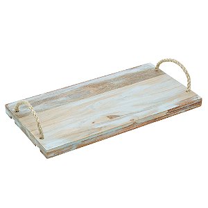 BANDEJA DE MADEIRA COM ALÇA DE SISAL TECA NORONHA AZUL 38CM X 20CM X 2CM - WOLFF CRAFT