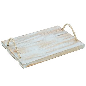 BANDEJA DE MADEIRA COM ALÇA DE SISAL TECA NORONHA AZUL 32CM X 22CM X 2CM - WOLFF CRAFT