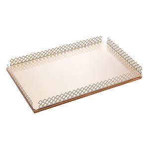 BANDEJA DE MADEIRA COM AÇO INOX TECA CHAMPANHE 48CM X 31CM X 5CM - WOLFF CRAFT