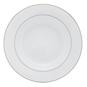 CONJUNTO 6 PRATOS FUNDOS DE PORCELANA COM BORDA PRATEADA MÔNACO BRANCO 21,5CM - WOLFF