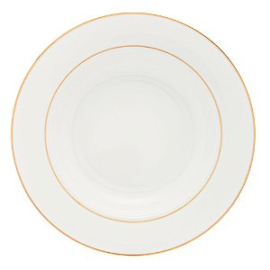 CONJUNTO 6 PRATOS FUNDOS DE PORCELANA COM BORDA DOURADA MÔNACO BRANCO 21,5CM - WOLFF