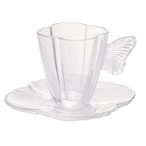 CONJUNTO 4 XÍCARAS DE CHÁ DE VIDRO COM PIRES BUTTERFLY 180ML - WOLFF
