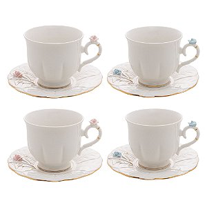 CONJUNTO 4 XÍCARAS DE CHÁ DE PORCELANA FLOWER 200ML - WOLFF