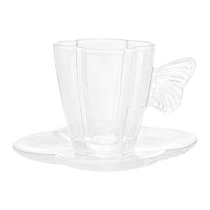 CONJUNTO 4 XÍCARAS DE CAFÉ DE VIDRO COM PIRES BUTTERFLY 80ML - WOLFF