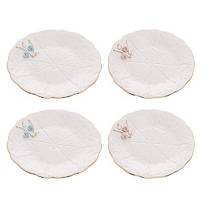 CONJUNTO 4 PRATOS PARA SOBREMESA DE PORCELANA FLOWER 19CM - WOLFF