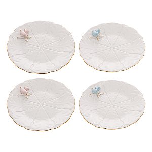CONJUNTO 4 PRATOS PARA SOBREMESA DE PORCELANA BIRDS 19 CM - WOLFF