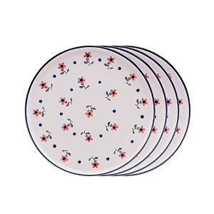 CONJUNTO 4 PRATOS PARA SOBREMESA DE CERÂMICA VINTAGE FLORES 20,5CM - WOLFF