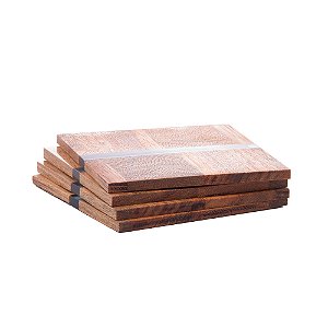 CONJUNTO 4 PORTA COPOS DE MADEIRA CEREJEIRA COM RESINA HORIZONTAL 11CM X 11CM X 2,5CM - WOLFF CRAFT