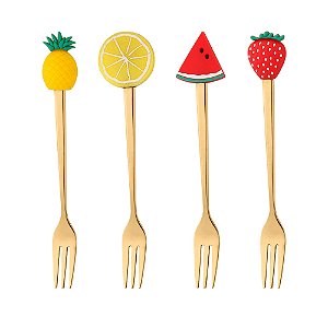 CONJUNTO 4 GARFOS DE AÇO INOX PARA APERITIVO FRUIT DOURADO - WOLFF