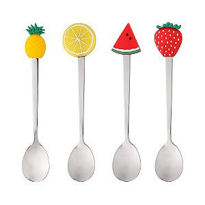 CONJUNTO 4 COLHERES DE CHÁ DE AÇO INOX FRUIT PRATA - WOLFF
