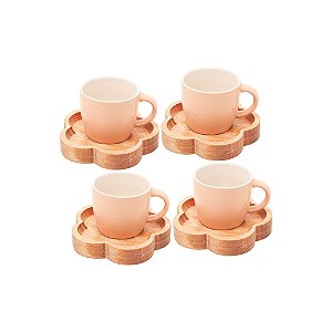 CONJUNTO 4 CANECAS COM PIRES DE MADEIRA SALMON LIPTUS 115ML - WOODART