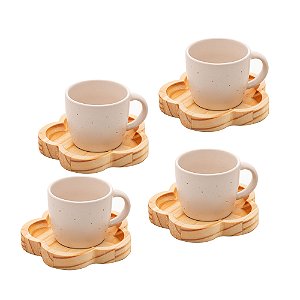 CONJUNTO 4 CANECAS COM PIRES DE MADEIRA PINUS MARFIM 115ML - WOODART