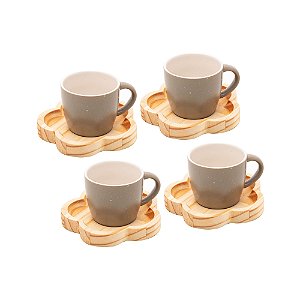 CONJUNTO 4 CANECAS COM PIRES DE MADEIRA PINUS CINZA 115ML - WOODART
