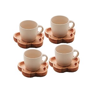 CONJUNTO 4 CANECAS COM PIRES DE MADEIRA MARFIM LIPTUS 115ML - WOODART