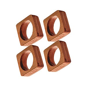 CONJUNTO 4 ANÉIS QUADRADOS PARA GUARDANAPOS DE MADEIRA LIPTUS 5,5CM X 2CM - WOODART