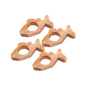 CONJUNTO 4 ANÉIS PARA GUARDANAPOS DE MADEIRA PINUS PEIXE 10CM X 5,5CM X 2CM - WOODART