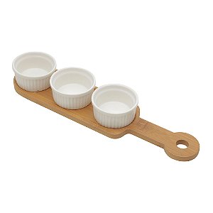 CONJUNTO 3 PETISQUEIRAS COM BANDEJA DE BAMBU BRANCO 33CM X 8CM X 4CM - WOLFF